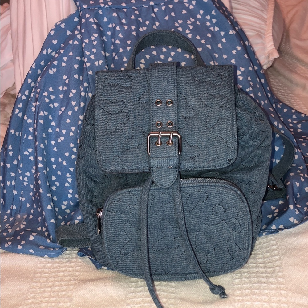 🦋Quilted Butterfly Denim Mini Backpack - Blue